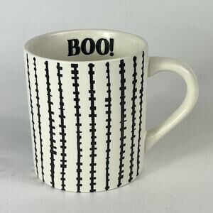 Stoneware Black White Coffee Mug BOO! Halloween Stitches Stripes Threshold 16oz